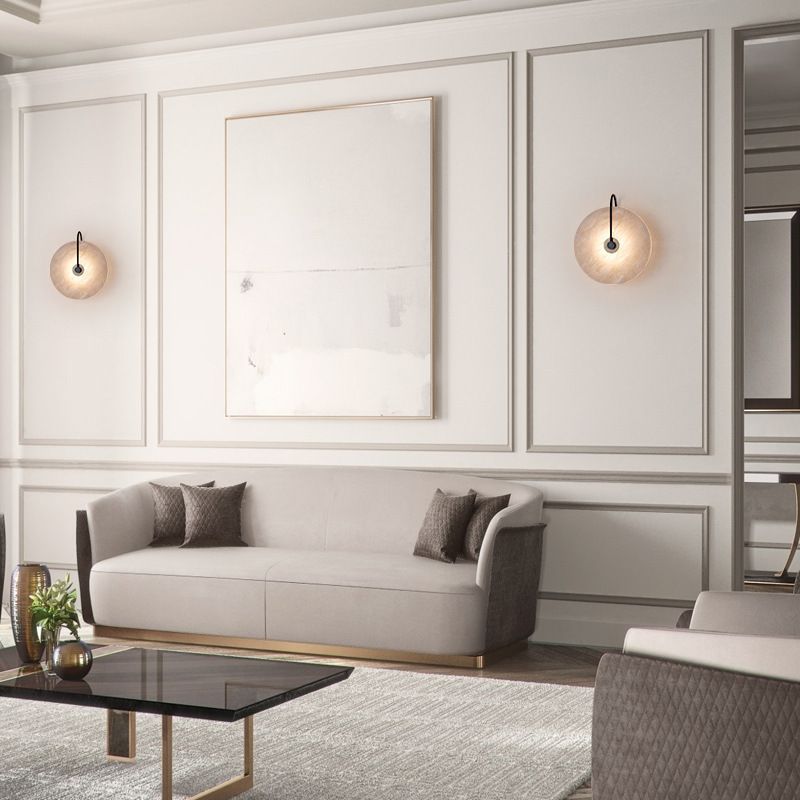 Modern Style Round Wall Mounted Lamps Stone 1 Light Wall Lighting Ideas