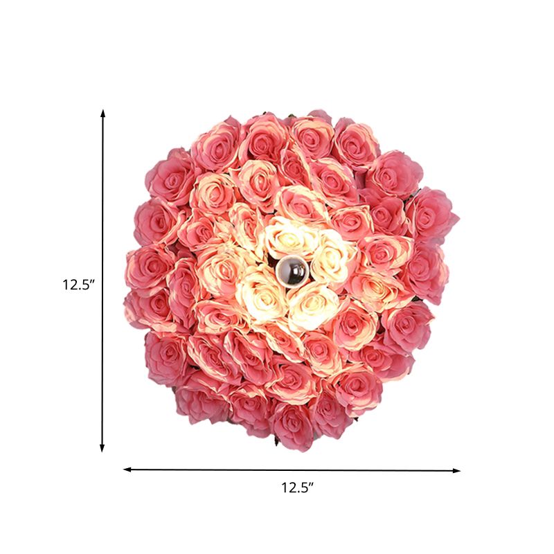 Metal Rose Sconce Light Fixture Industrial 1 Bulb Restaurant LED Wall Mount Lighting in Pink, 12.5"/16.5"/20.5" Dia