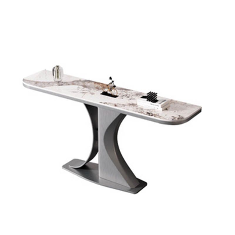 Modern Half Moon Console Table Stone Sofa Table in Gold/Grey