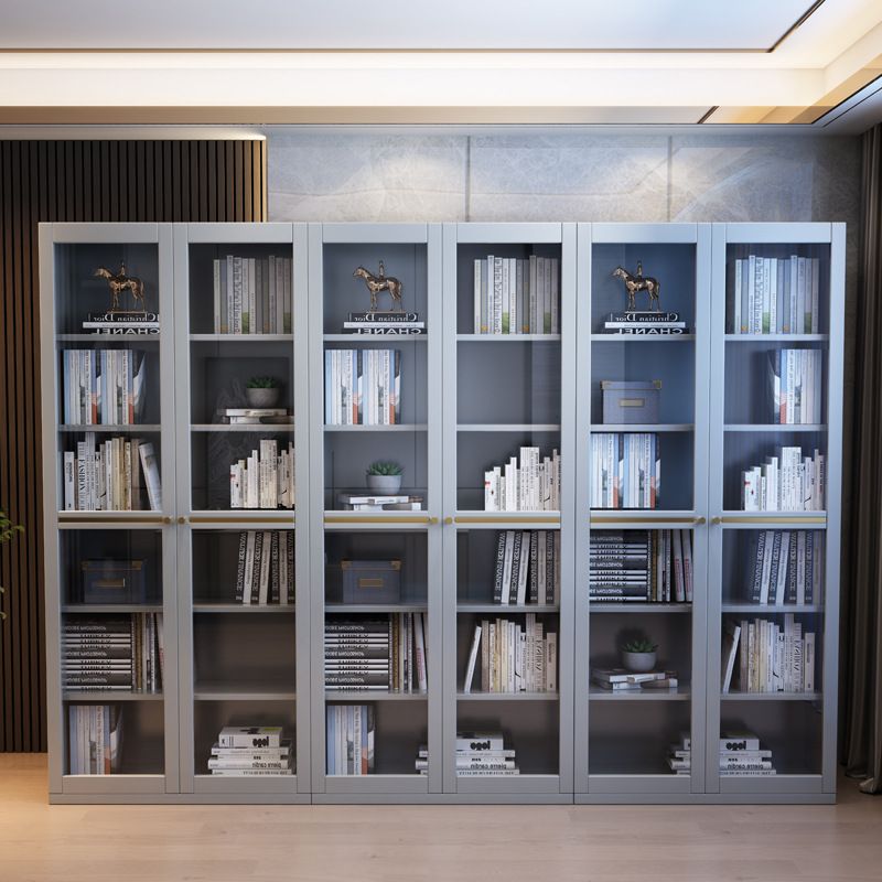 Glass Door Accent Cabinet Rubberwood Cabinet with 2 Doors and 5 Shelves