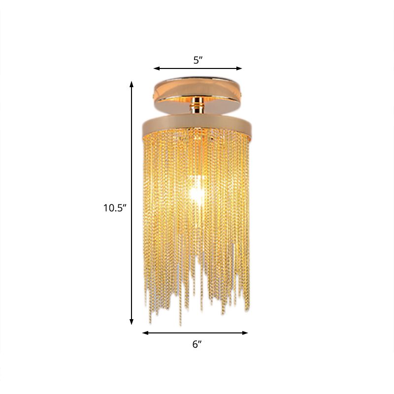 Cylinder Semi Flush Mount Light Modern Crystal Strand 1 Light Blue/Green/Chrome Ceiling Light