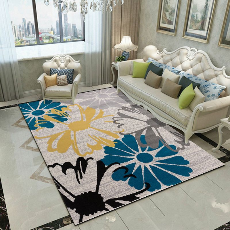 Fancy Modern Rug Plant Pattern Polyester Area Rug Stain Resistant Area Carpet for Home Decor