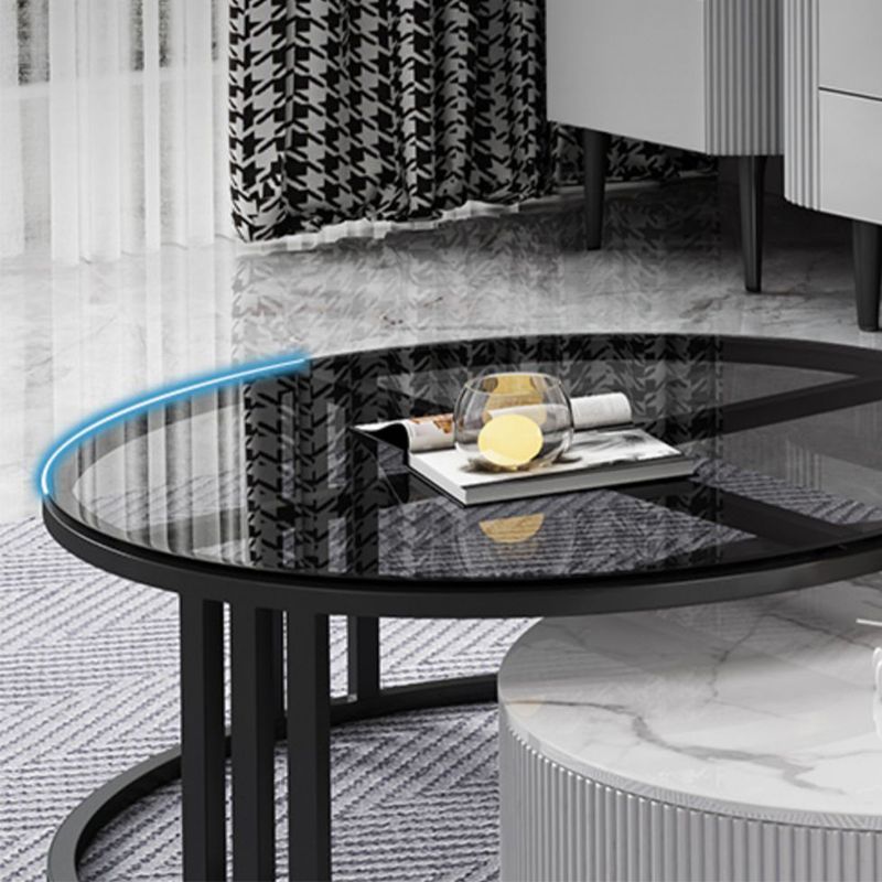 Glass Coffee Table Frame Round Nesting Coffee Table with Storage Drawers