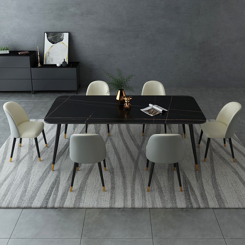 Industrial Sintered Stone Table for Restaurant Rectangle Black Dining Table with 4 Legs