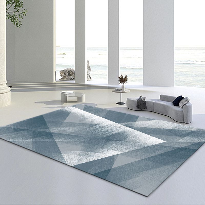 Blue Living Room Area Rug Moedern Geometric Pattern Area Carpet Anti-Slip Easy Care Rug