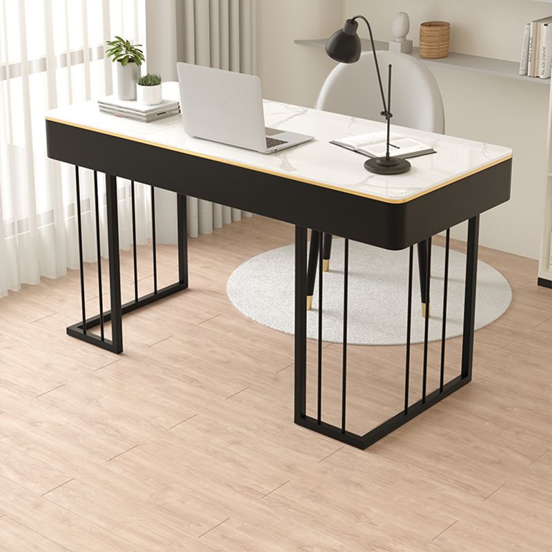 Modern 29.53" Tall Office Desk Stone Curved Writing Desk with 2 Drawers