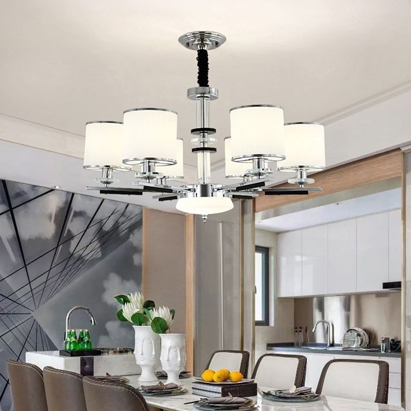 Luz de suspensión de estilo cilíndrico de vidrio de costilla blanca para sala de estar para sala de estar