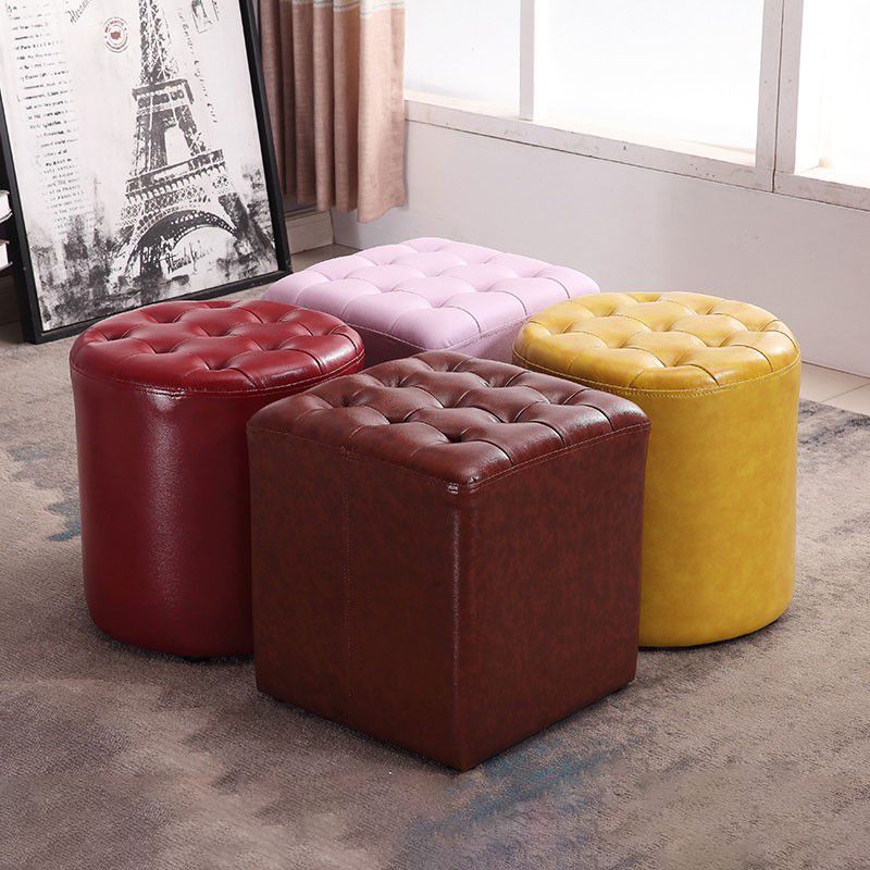 Tufted Ottoman Mid-Century Modern Genuine Leather Square Water Resistant Cube Ottoman