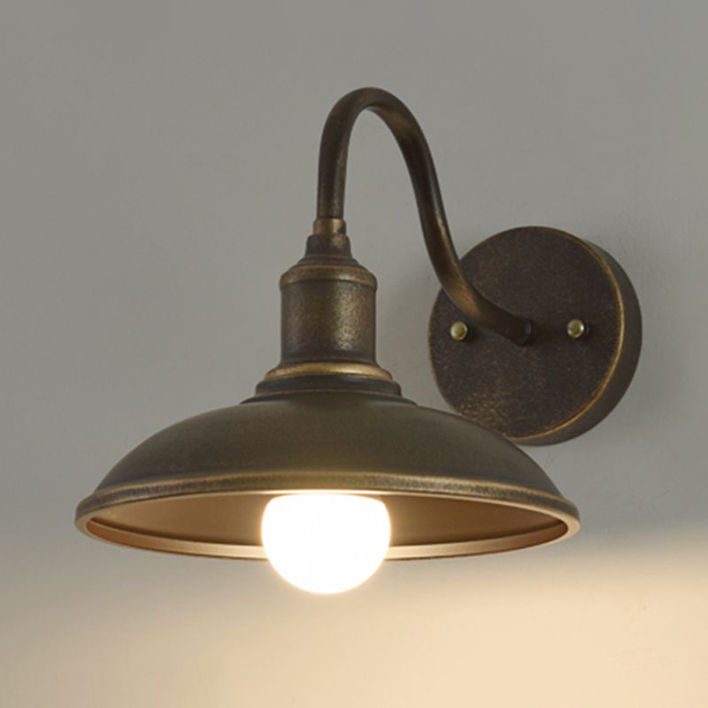 1 Light Outdoor Lighting Fixture Vintage Aged Silver/Antique Brass Wall Lamp with Domed Metal Shade