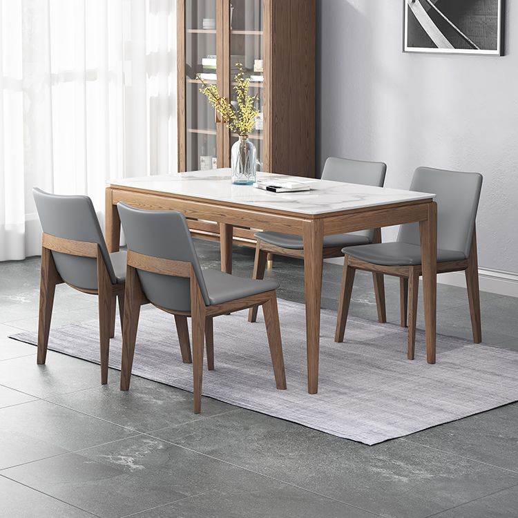 Mesa de comedor moderna rectangular de mediados de siglo Mesa de piedra sinterizada con 4 patas de madera maciza
