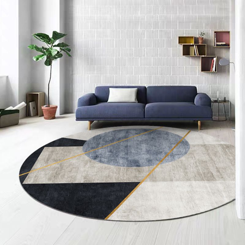 Blue Contrast Color Area Carpet Modern Polyester Area Rug Anti-Slip Easy Care Rug for Home Decor