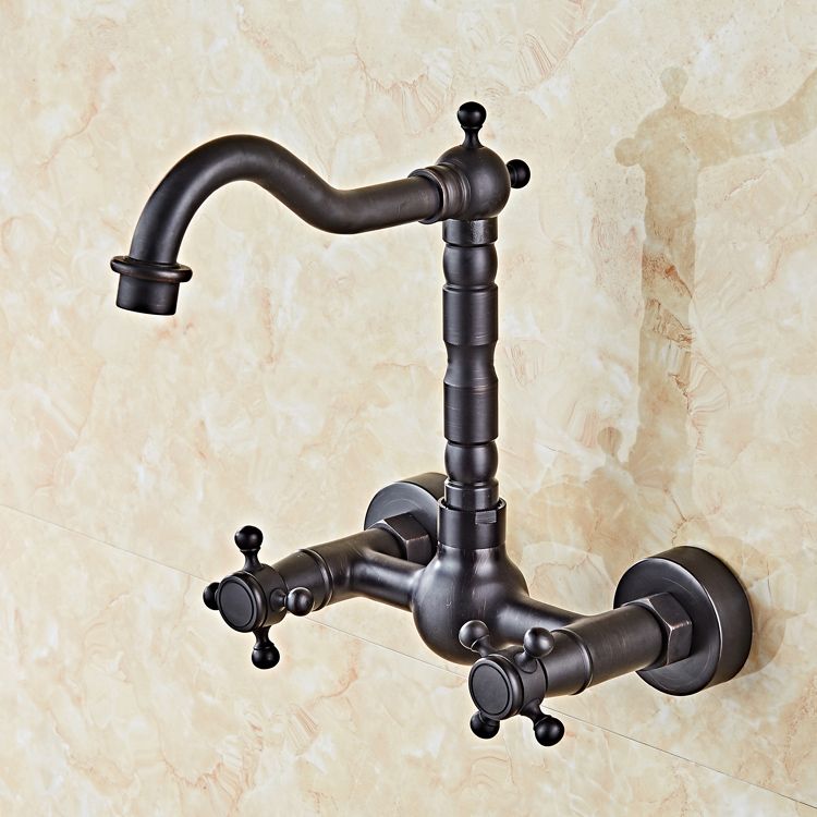 Industrial Wall Mounted Bathroom Faucet Cross Handles Lavatory Faucet