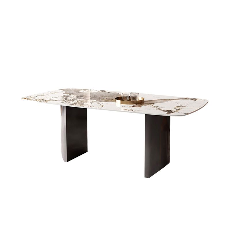 Modern Rectangle Stone Table Standard Height Double Pedestal Dining Table