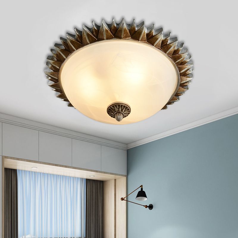 Plafonnier encastré à 3 lumières en verre opalin de style rétro en forme de soleil en rouille pour chambre à coucher