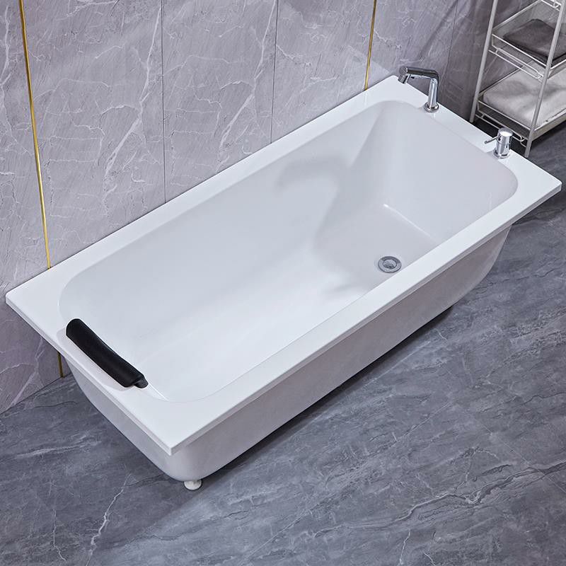 Modern Rectangular Freestanding Bath Acrylic Soaking Pop-up Drain Bathtub