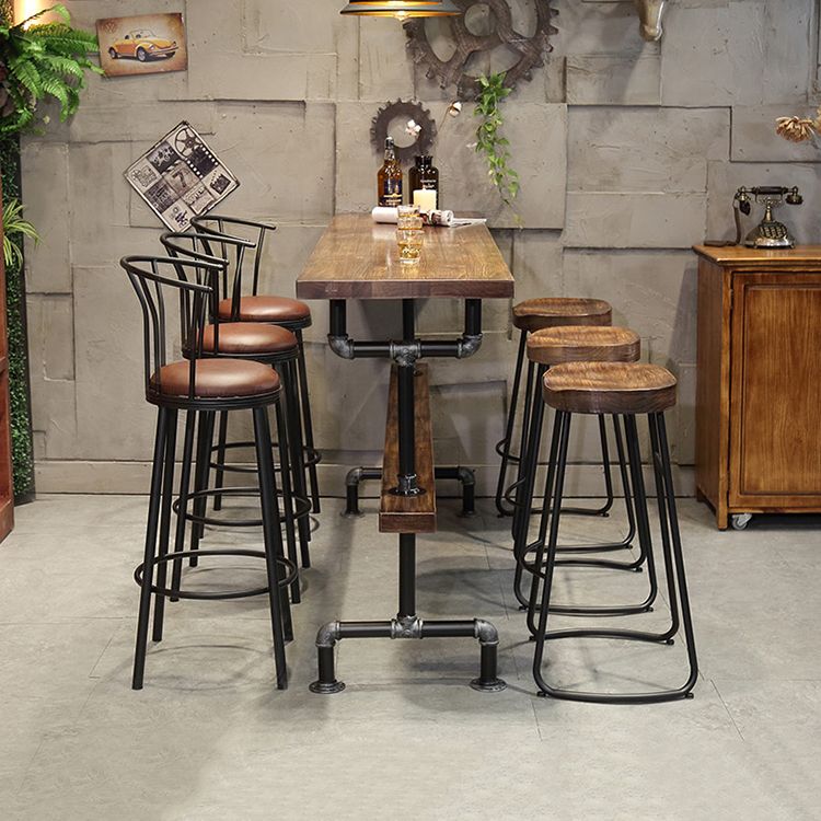 Industrial Bar and Counter Stool Brown Stool with Black Base