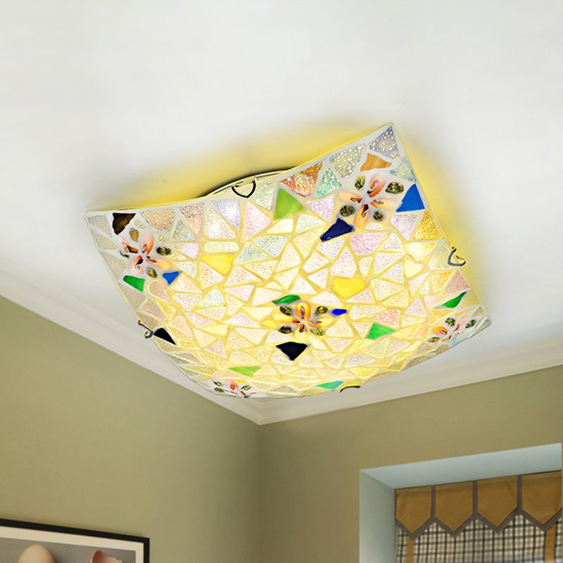 Blu/bianco convesso a filo quadrato Montaggio Luce 12 "/16" Larghezza Tiffany macchiata di vetro per soggiorno per soggiorno