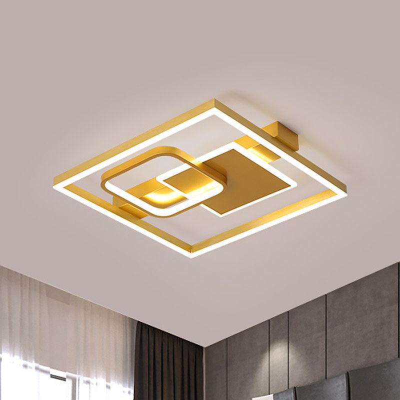 Triple Square Bedroom Flush Mount Light Acrylic Contemporary LED Ceiling Light Fixture in Gold, Warm/White Light