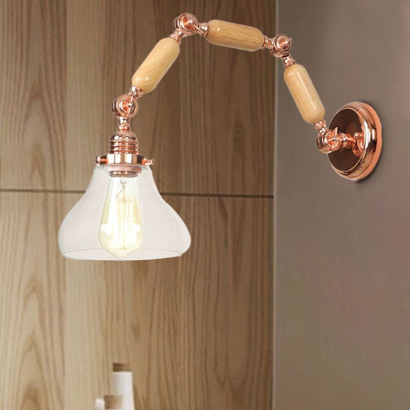 1 Bulb Wall Light with Cone Shade Clear Glass Industrial Living Room Sconce Lighting