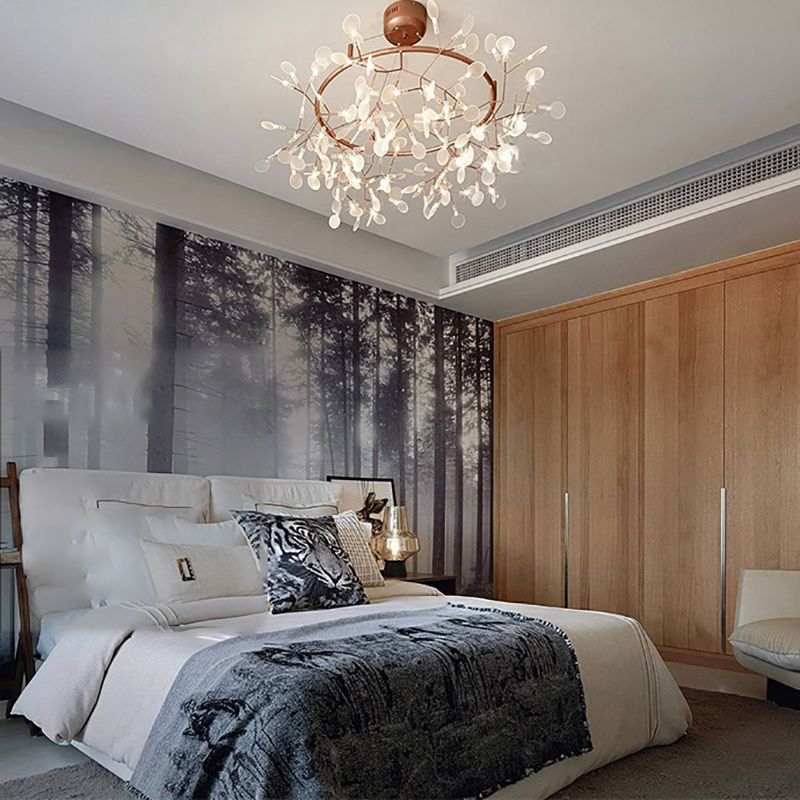 Metal Branch Shape Chandelier Nordic Style Fireflies Hanging Lamp for Living Room