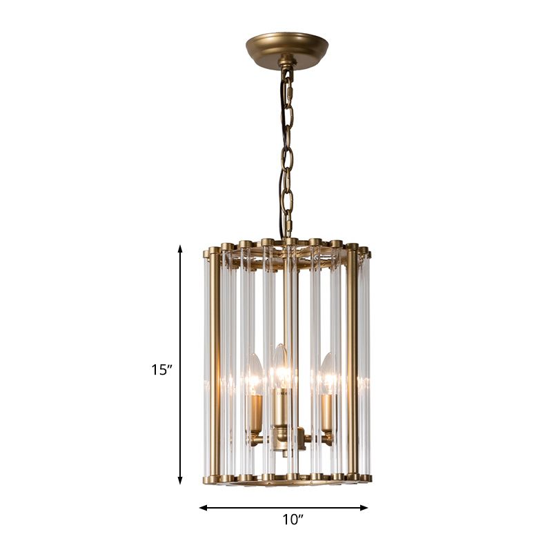 Cylindrical Clear Glass Pendant Chandelier Colonial 3 Bulbs Corridor Hanging Light