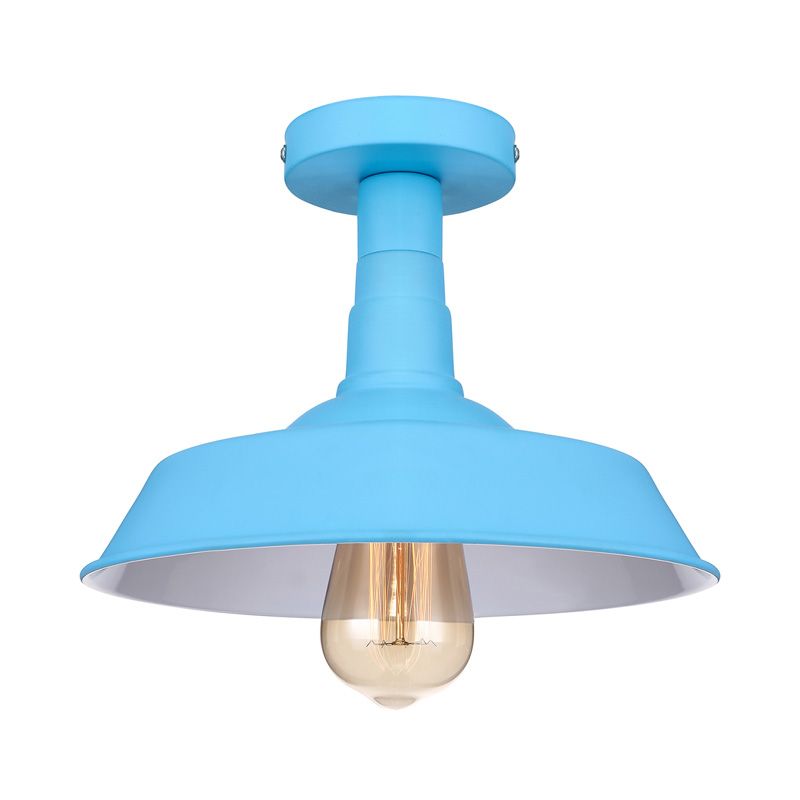 Lámpara de techo de metal con 1 luz de montaje semiempotrado de estilo vintage en azul/verde para pasillo