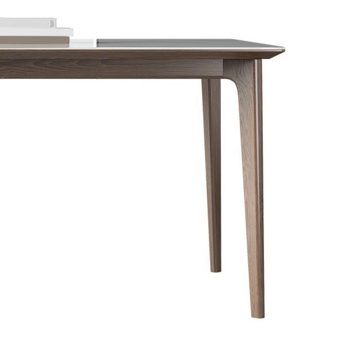 White Stone Top Dining Table Mid-Century Modern Dining Table with 4 Wood Legs