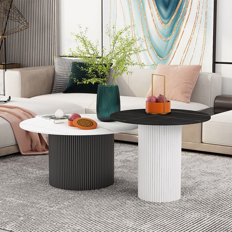 Round White Slate Coffee Table Pedestal 2 Nesting Coffee Table Set