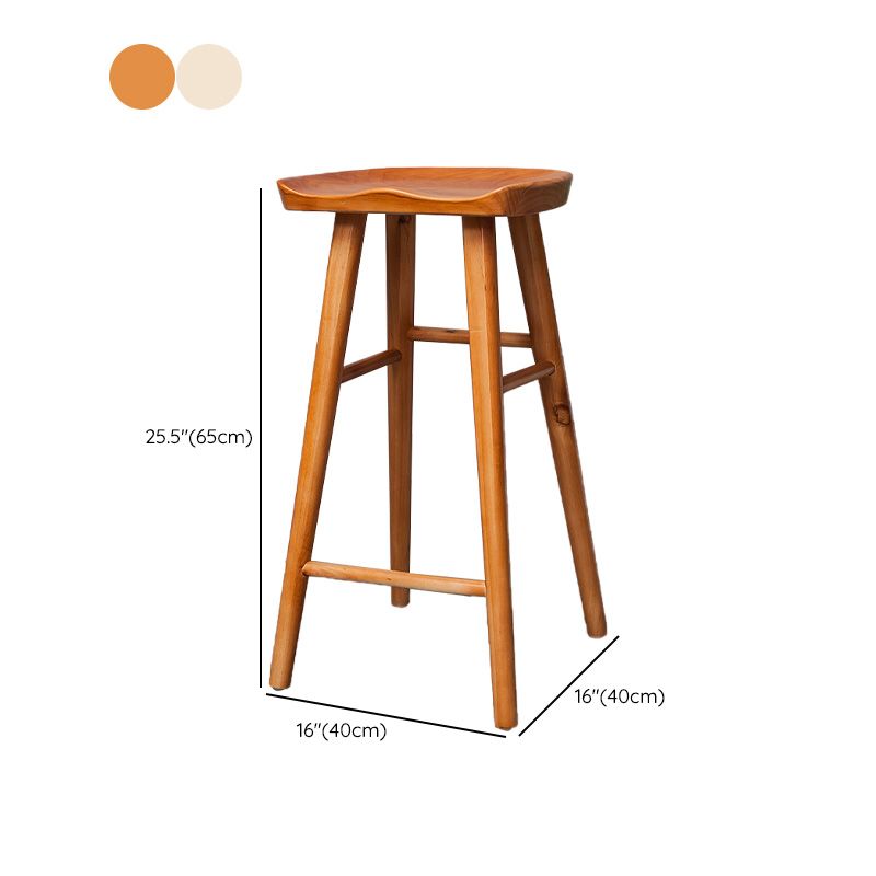 Industrial Solid Wood Counter Stool Saddle Seat Backless Bar Stool with Footrest