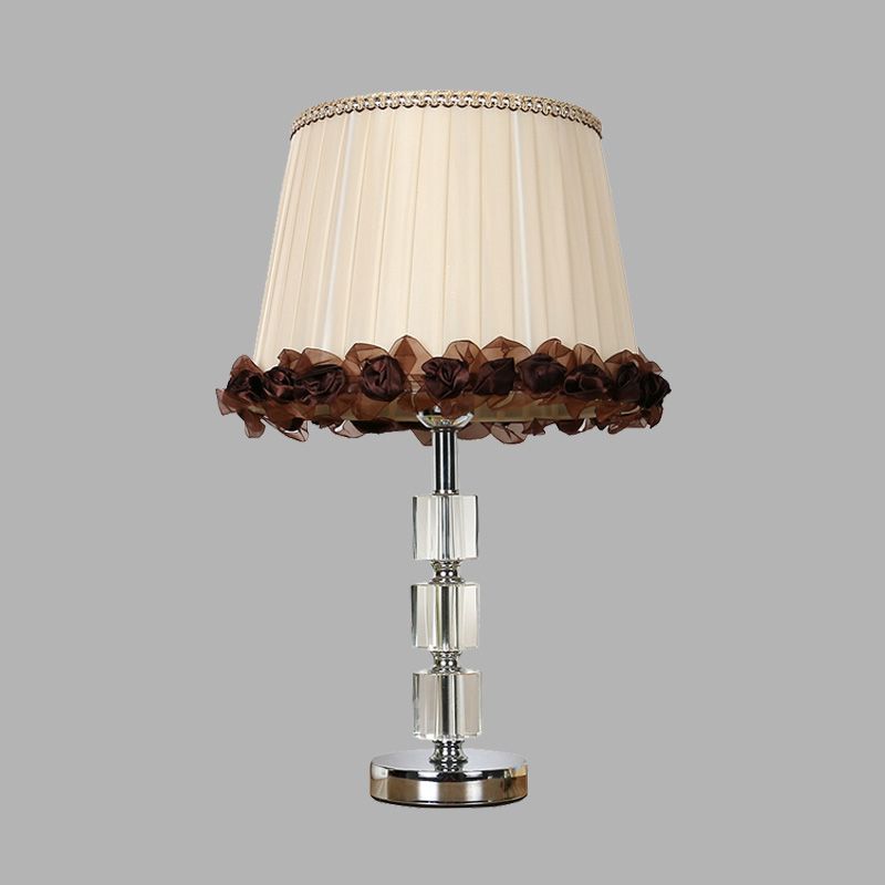 Minimalism Barrel Night Lamp Single Light Clear Crystal Table Light in Beige for Living Room