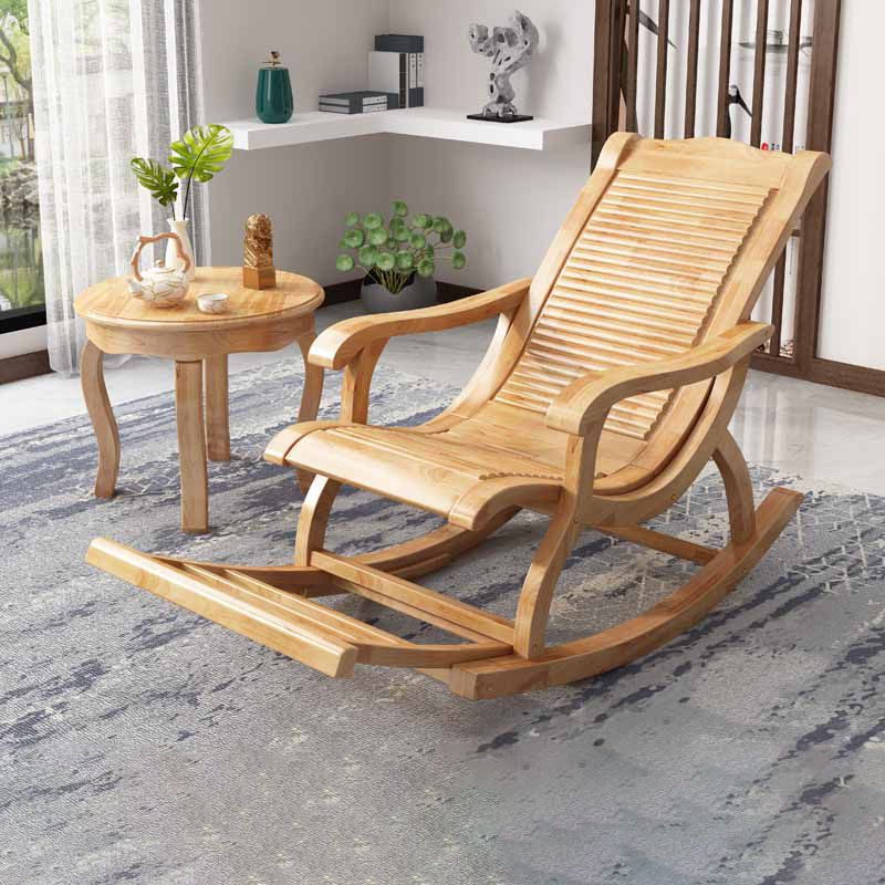 Traditional Solid Wood Rocking Chair Pure Color Recliner Chair