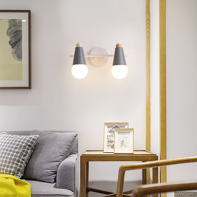 Corridor Child Bedroom Conical Sconce Light Metal Two Lights Metal Wall Light