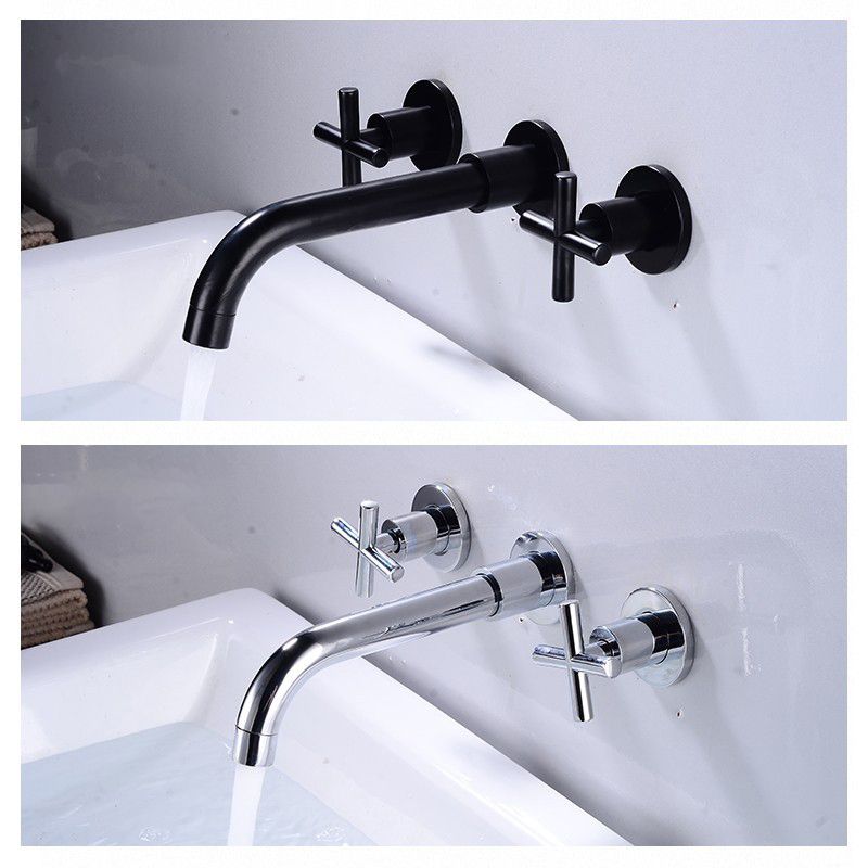 Full Copper Widespread Sink Faucet Double Handle Wall Mounted Bathroom Basin Faucet