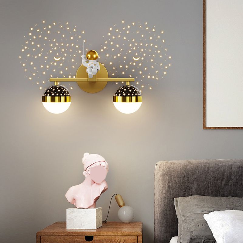 Kids Astronaut Wall Lamp Metal Sconce Lighting in Black and Gold for Bedroom