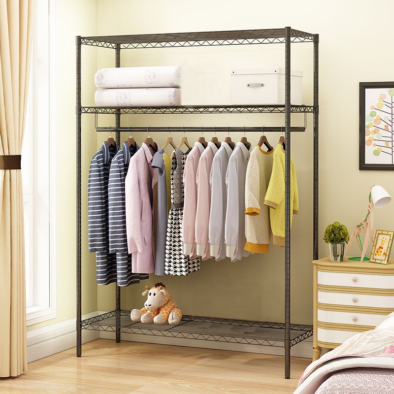 Contemporary Wardrobe Armoire Metal Frame Armoire with Garment Rod and Shelves for Home