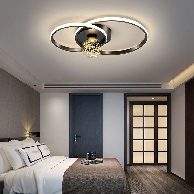 Modern Metal Flush Mount Circular Shape Ceiling Light with Glass Shade for Living Room