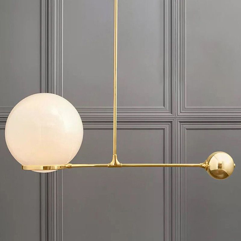 Globe Pendant Light Fixture Nordic Beige Glass 1 Head Gold Hanging Ceiling Light for Bedroom
