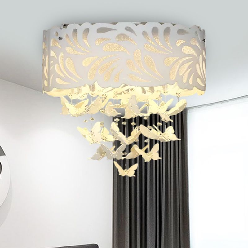 8/12-Head/LED Conical Flush Light Contemporary Crystal Drop Close to Ceiling Lighting in White, 18"/23.5"/12.5" Wide