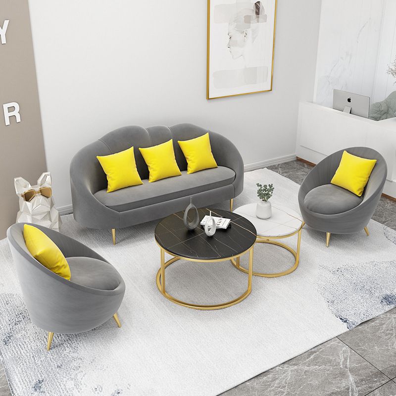 Velvet Contemporary Curved Sofa Sloped Arm Tight Back Sofa for Living Room