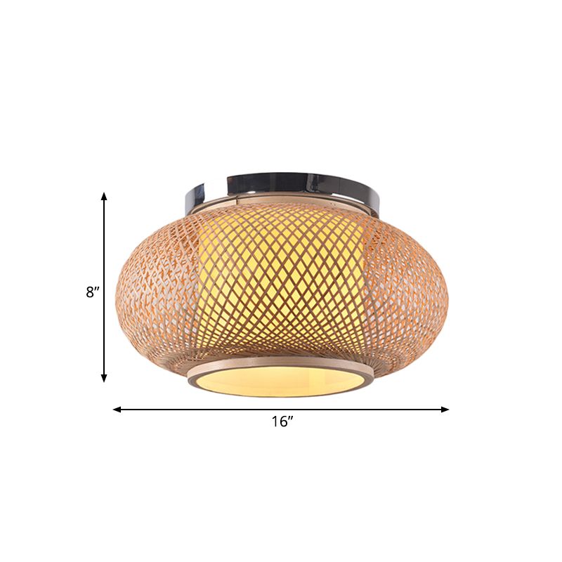 Yellow Lantern Shade Flush Light Contemporary Style 16"/19.5" Dia 1-Head Bamboo Ceiling Mounted Light for Living Room