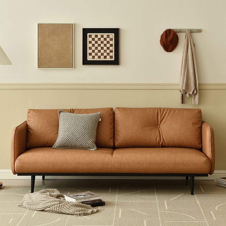 Faux Leather Standard Sofa Square Arm Sofa withTufted Back in Solid Wood