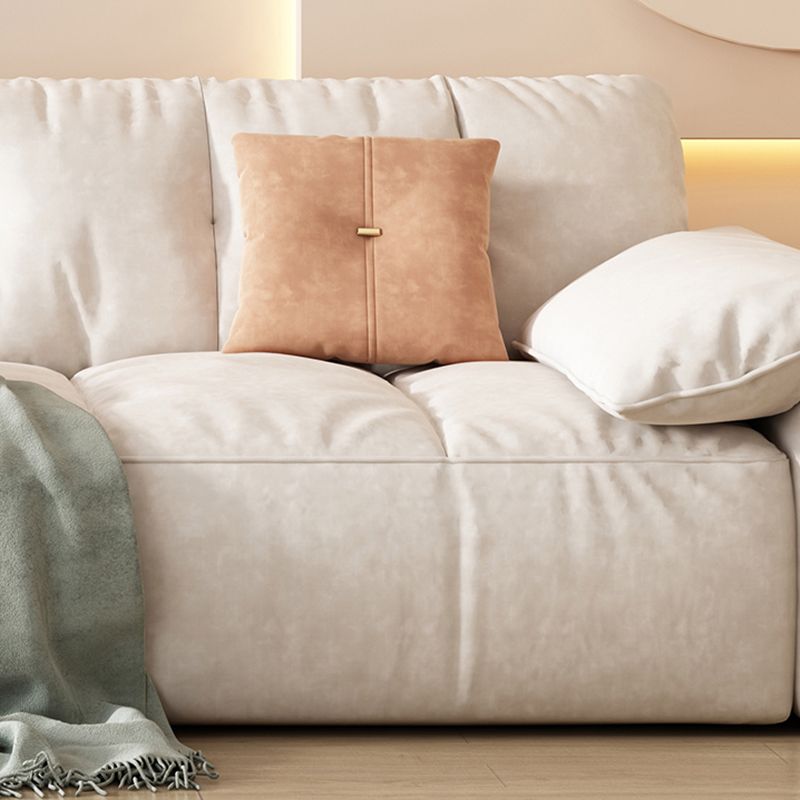 Off-White Fabric Sofa Pillow Top Arm Reclining Loveseat for Bonus Room