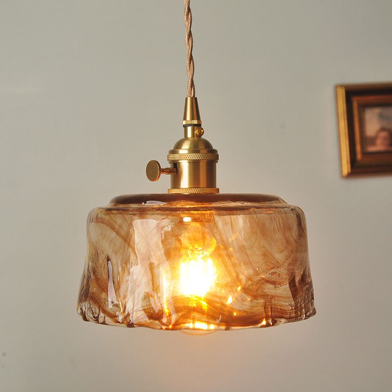 1 Light Geometric Ceiling Light Industrial Style Dimpled Blown Glass Hanging Pendant Lights for Restaurant