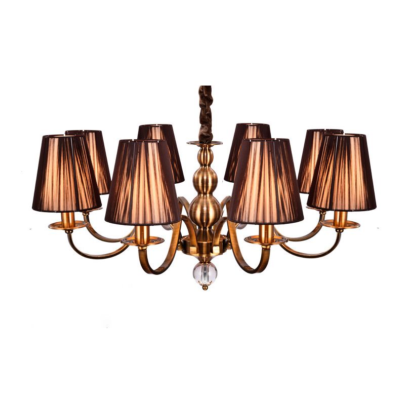 Lámpara de lámpara de tela de tela de color marrón tela vintage 6/8 luces de la sala de estar luz de suspensión