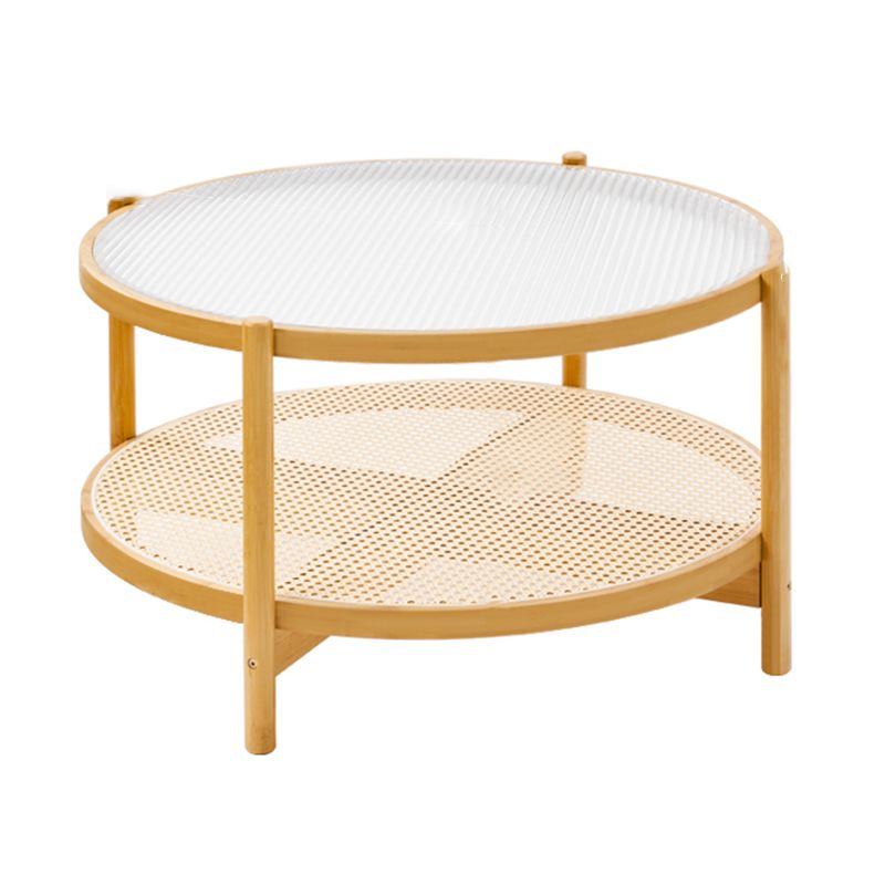 Tropical Coffee Table Glass 4 Legs Storage Round Coffee Cocktail Table