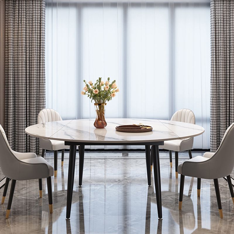 Moderne stijl gesinterde stenen eettafel witte ronde tafel met zwarte poten