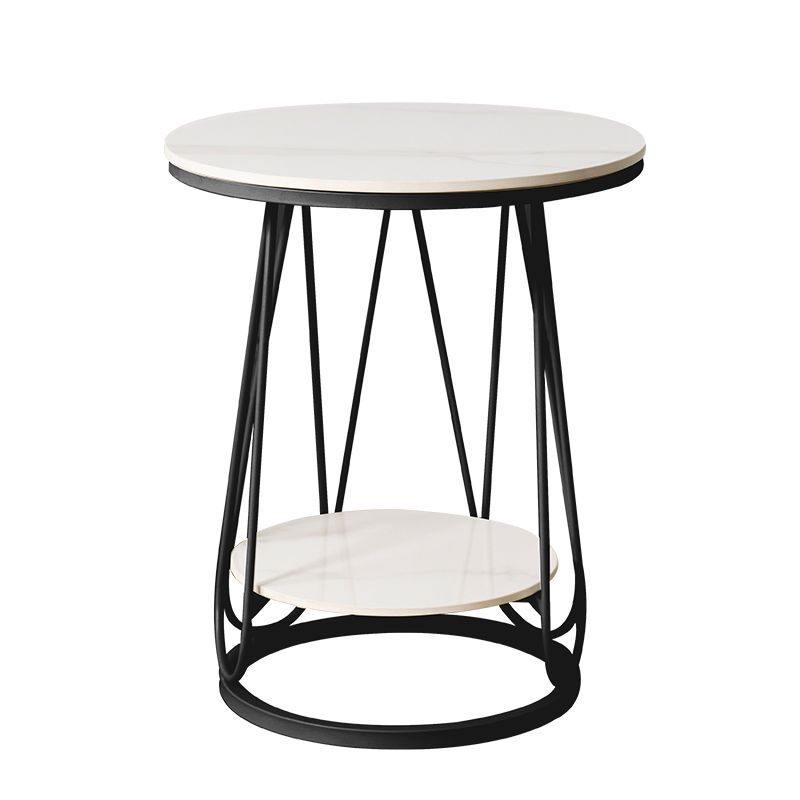 23.6" Tall Modern Round Side End Table One Shelf Side Table with Metal Frame