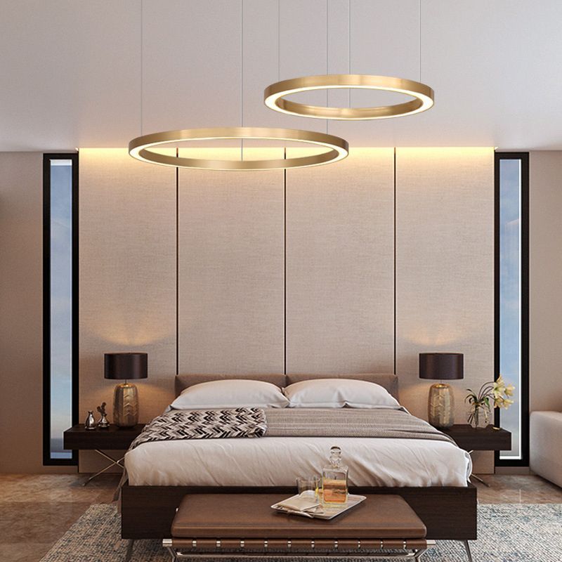 Aluminum Loop Shaped Chandelier Contemporary Gold LED Hanging Pendant Light