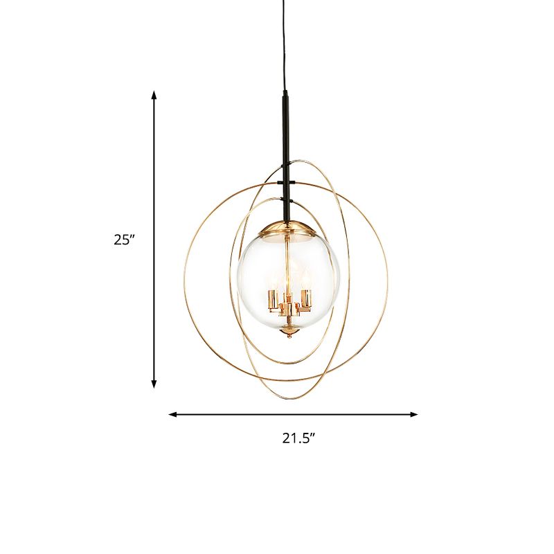 Globe Clear Glass Chandelier Lighting Traditional 3 Light Dining Room Pendant Lighting in White with Ring Design