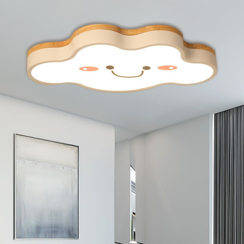 Kid Bedroom Smiling Cloud Ceiling Light Acrylic Cartoon LED Ceiling Mount Lamp in White